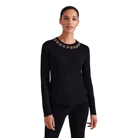 Hobbs Alora Embellished Crew Neck Sweater Womens Size M Wool Cashmere Capsule - Picture 1 of 11